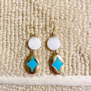 Turquoise, gold & mother of pearl drop earrings